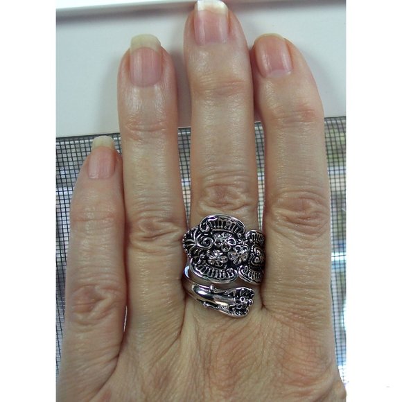 925 STERLING SILVER Flowers Spoon Ring - Picture 10 of 16